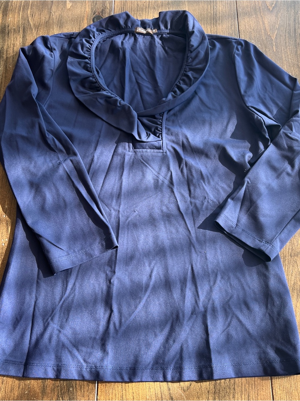 J.McLaughlin Women’s Navy Ruffle Collar 3/4 Sleeve Top-xs